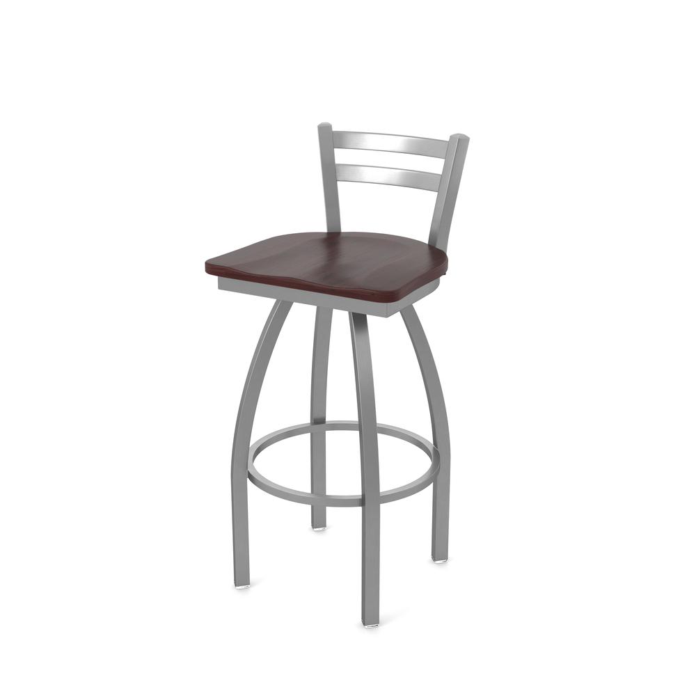 411 Jackie Low Back Stainless Steel 30" Swivel Bar Stool with Dark Cherry Maple Seat