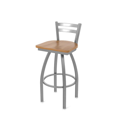 411 Jackie Low Back Stainless Steel 30" Swivel Bar Stool with Medium Maple Seat