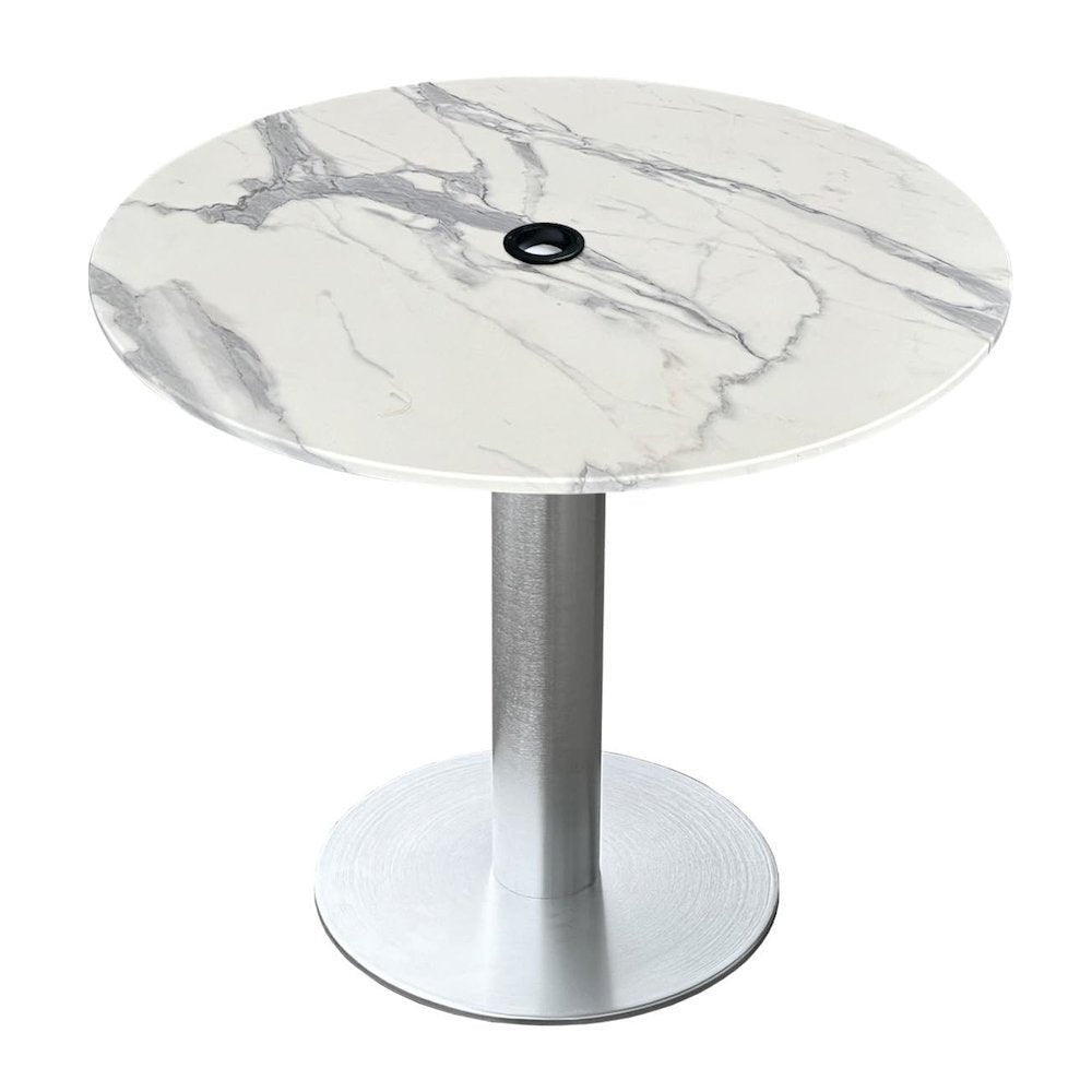 All-Season Table with 36" Diameter White Marble Top with Umbrella Hole