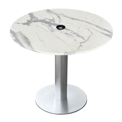 All-Season Table with 36" Diameter White Marble Top with Umbrella Hole