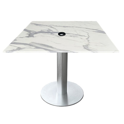 All-Season Table with 32" x 32" Square White Marble Top with Umbrella Hole