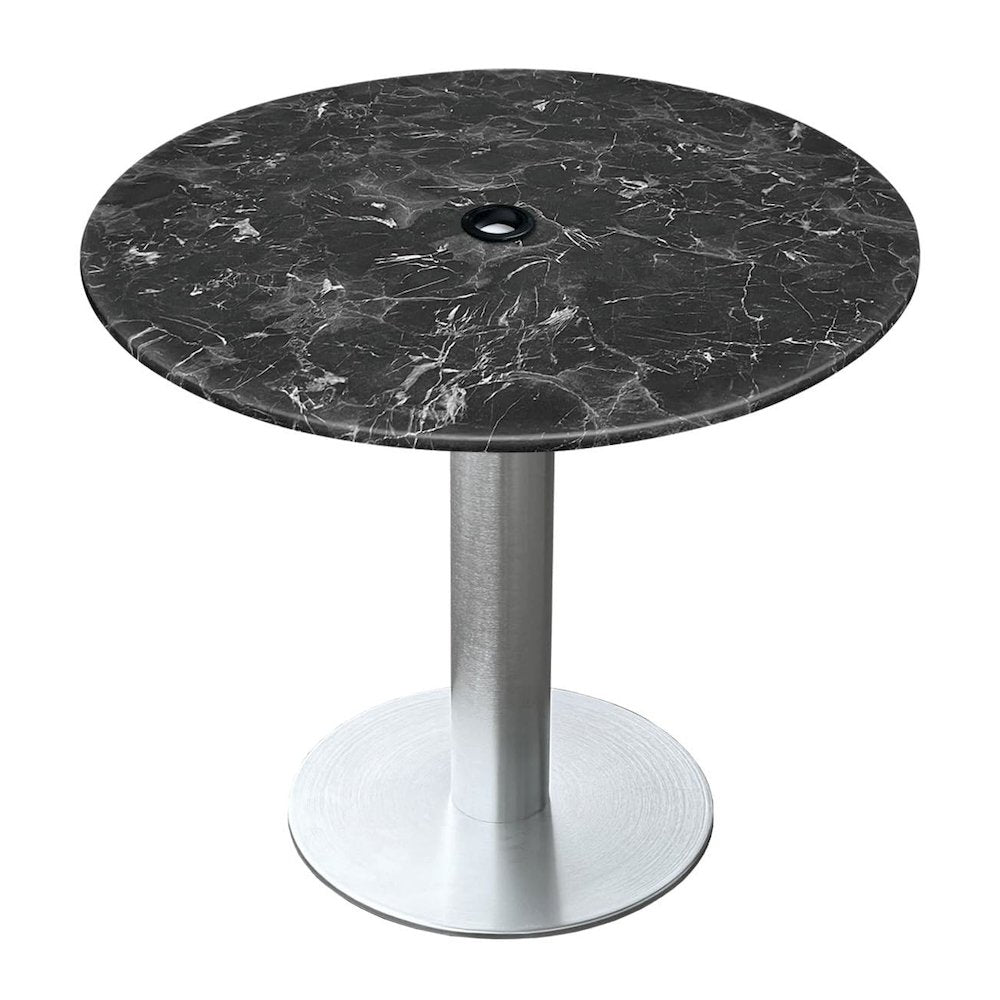 All-Season Table with 36" Diameter Black Marble Top with Umbrella Hole