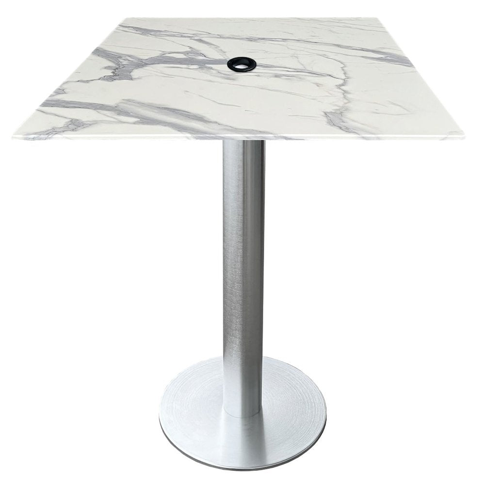 All-Season Table with 32" x 32" Square White Marble Top with Umbrella Hole