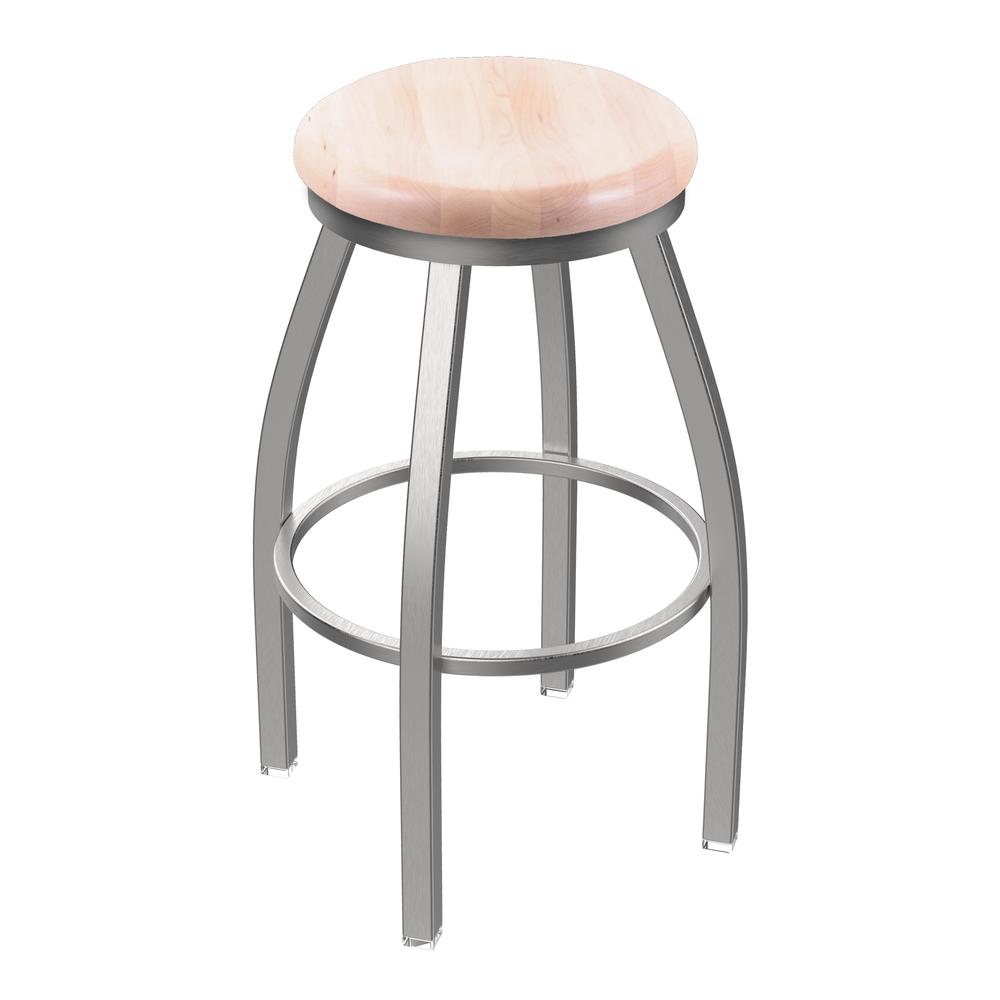 802 Misha Stainless Steel 30" Swivel Bar Stool with Natural Maple Seat