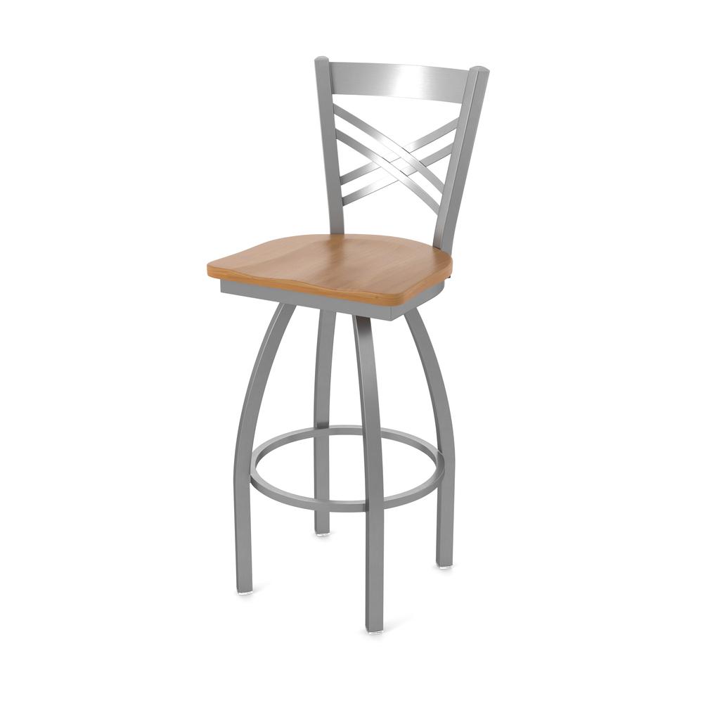 820 Catalina Stainless Steel 30" Swivel Bar Stool with Medium Maple Seat