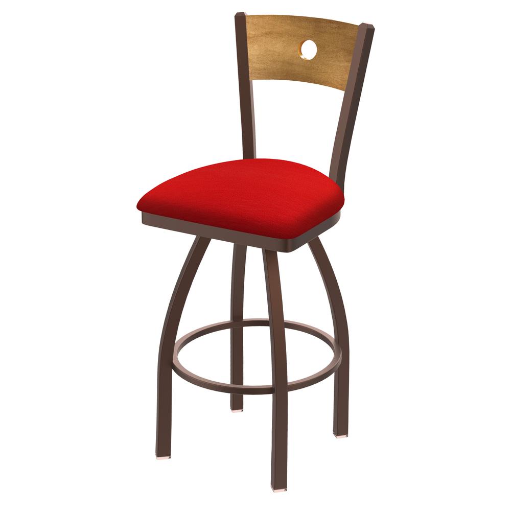 830 Voltaire 36" Swivel Counter Stool with Bronze Finish, Medium Back, and Canter Red Seat