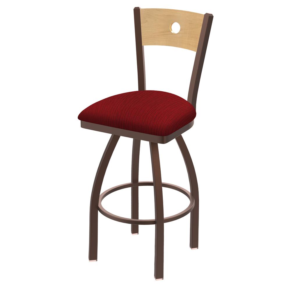 830 Voltaire 30" Swivel Counter Stool with Bronze Finish, Natural Back, and Graph Ruby Seat