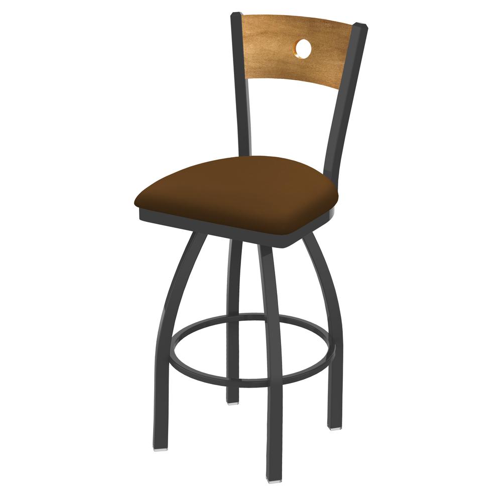 830 Voltaire 30" Swivel Counter Stool with Pewter Finish, Medium Back, and Canter Thatch Seat