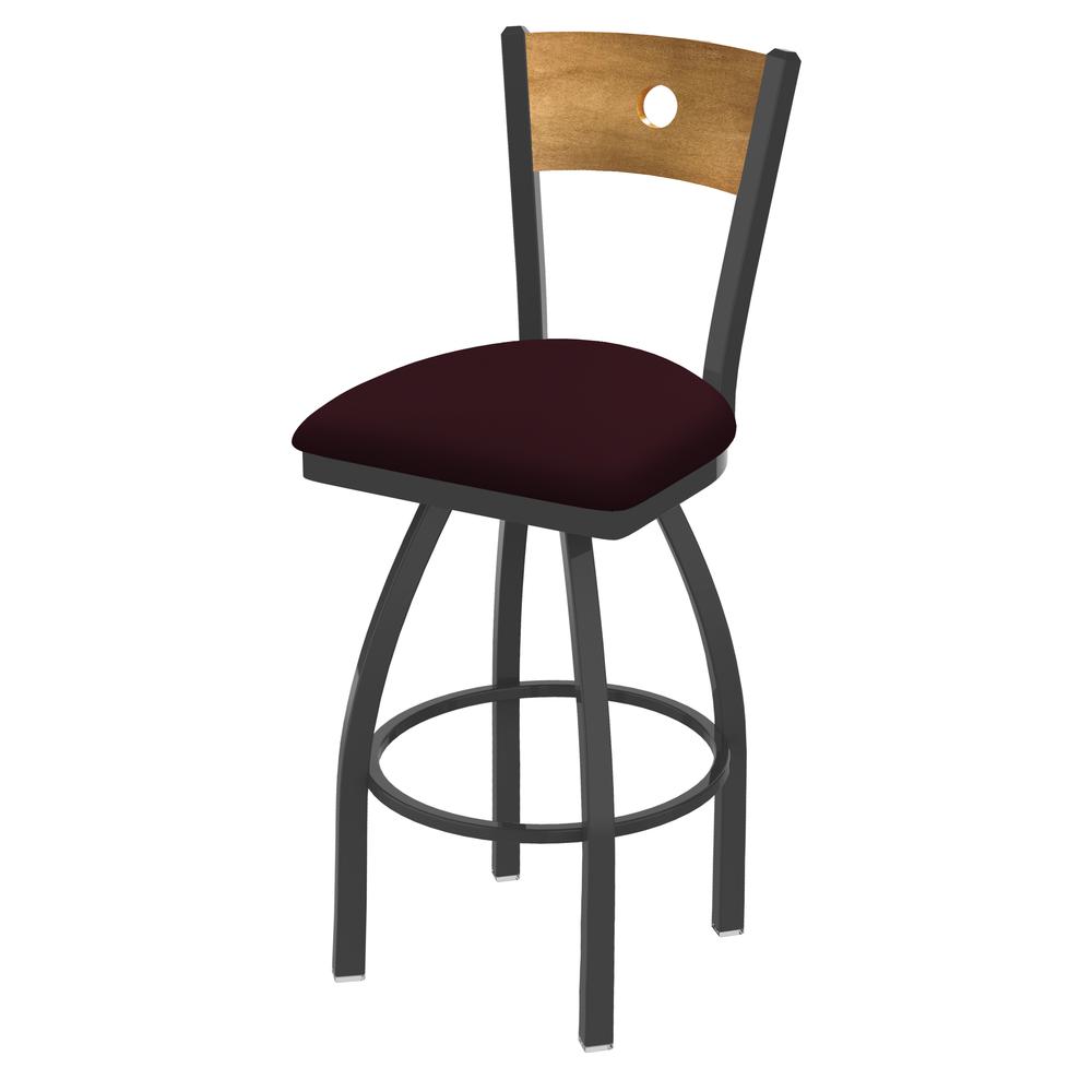 830 Voltaire 30" Swivel Counter Stool with Pewter Finish, Medium Back, and Canter Bordeaux Seat