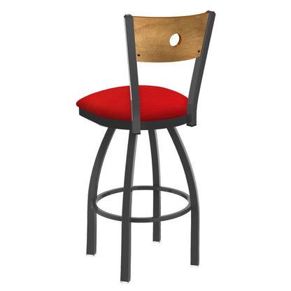 830 Voltaire 36" Swivel Counter Stool with Pewter Finish, Medium Back, and Canter Red Seat