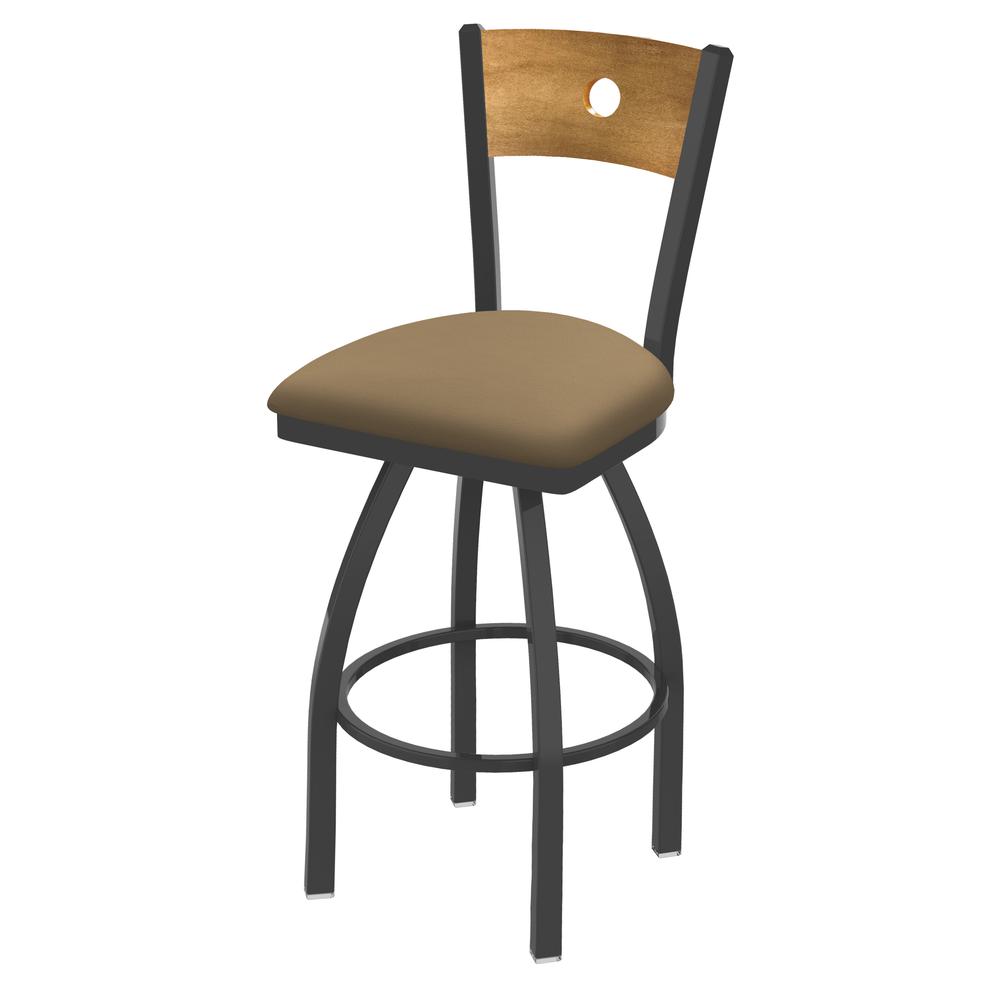 830 Voltaire 30" Swivel Counter Stool with Pewter Finish, Medium Back, and Canter Sand Seat