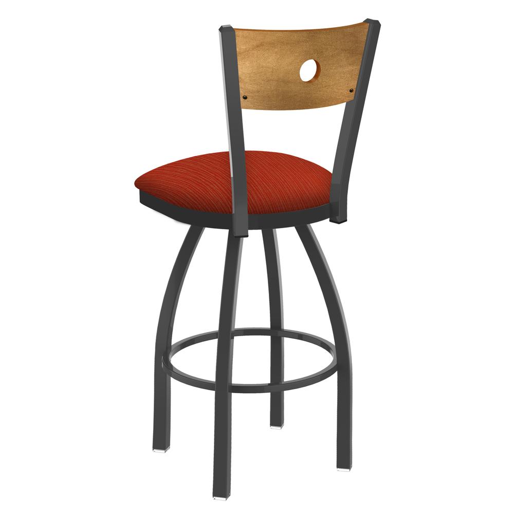 830 Voltaire 36" Swivel Counter Stool with Pewter Finish, Medium Back, and Graph Poppy Seat