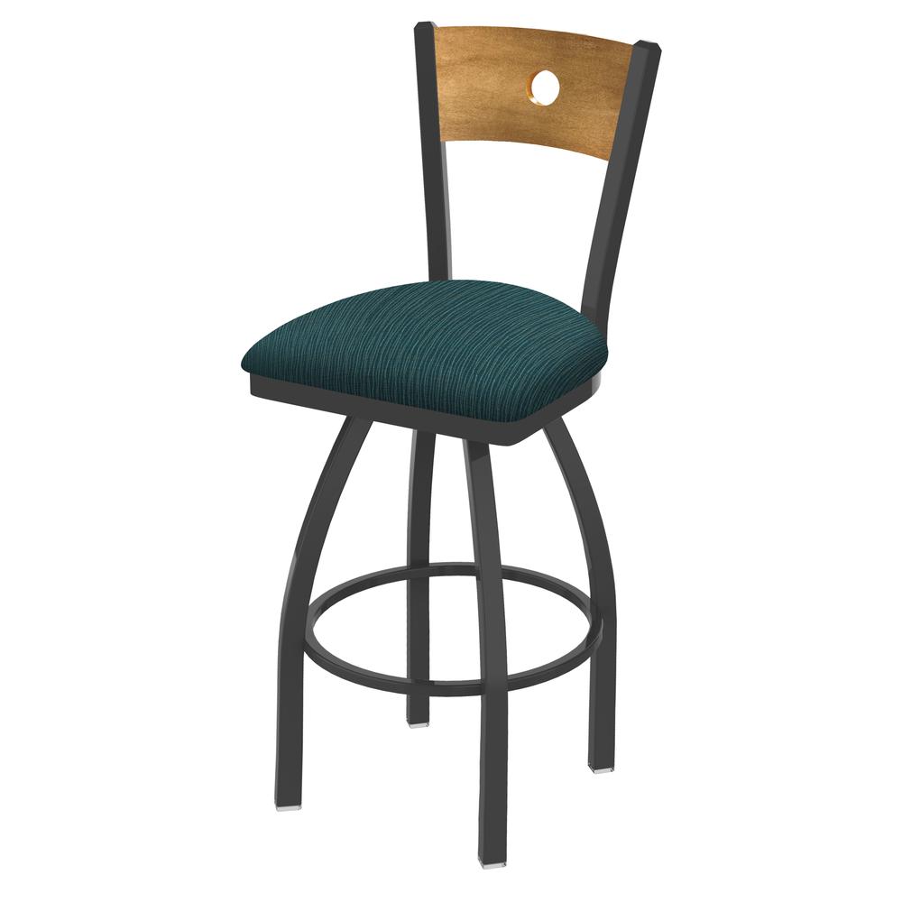 830 Voltaire 30" Swivel Counter Stool with Pewter Finish, Medium Back, and Graph Tidal Seat