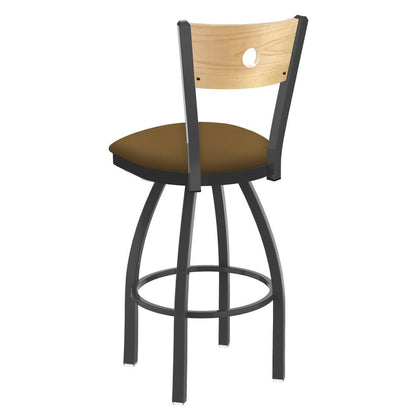 830 Voltaire 36" Swivel Counter Stool with Pewter Finish, Natural Back, and Canter Saddle Seat