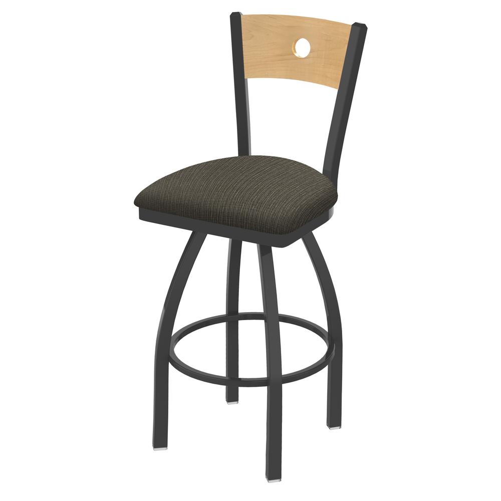 830 Voltaire 30" Swivel Counter Stool with Pewter Finish, Natural Back, and Graph Chalice Seat