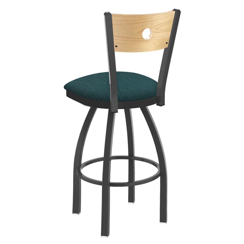 830 Voltaire 36" Swivel Counter Stool with Pewter Finish, Natural Back, and Graph Tidal Seat