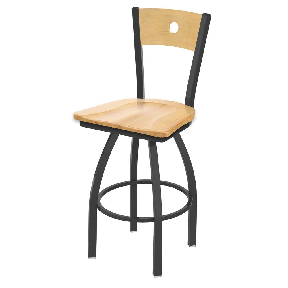 830 Voltaire 30" Swivel Counter Stool with Pewter Finish, Natural Back, and Natural Maple Seat