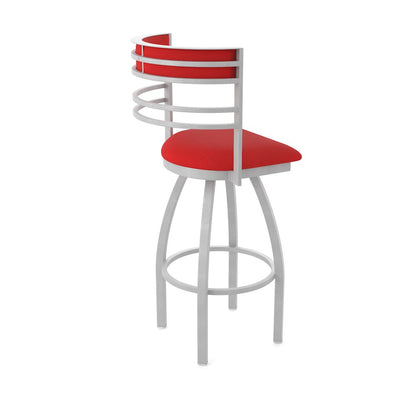 Swivel Bar Stool with Anodized Nickel Finish and Canter Red Seat and Back