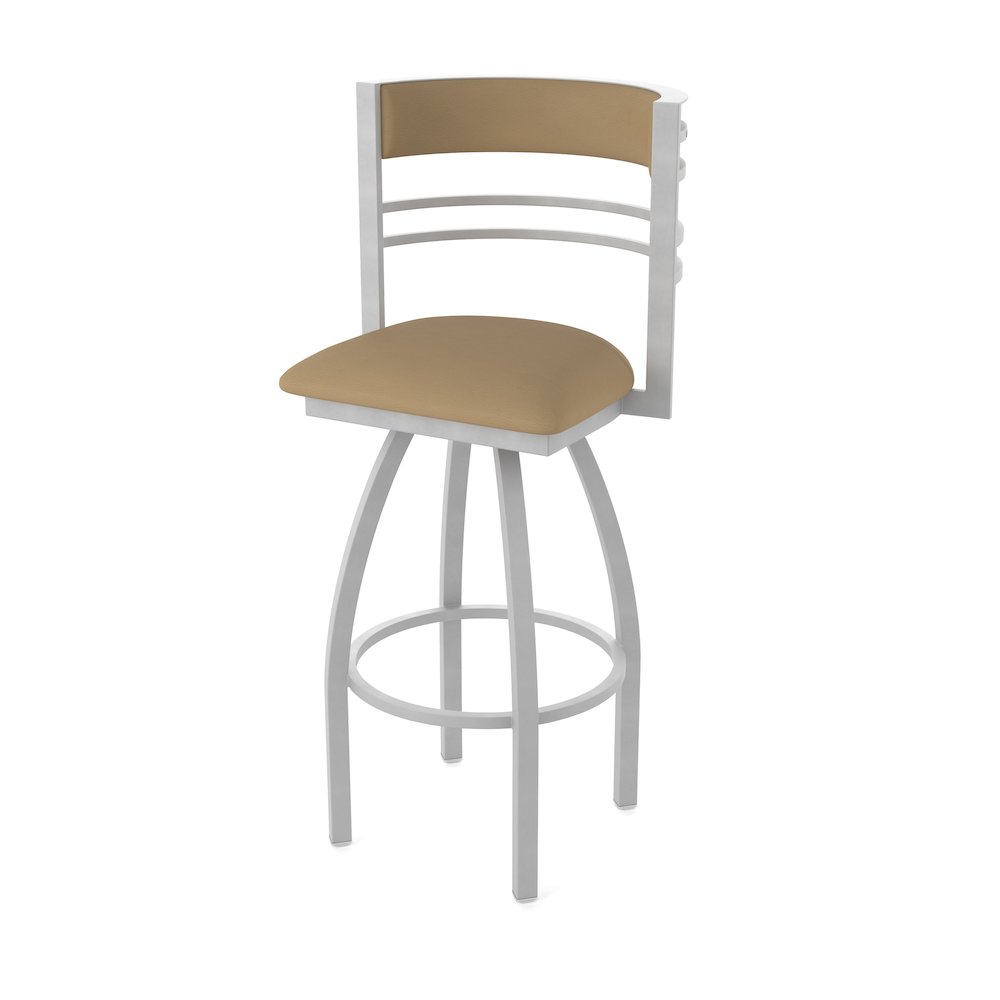 Swivel Bar Stool with Anodized Nickel Finish and Canter Sand Seat and Back