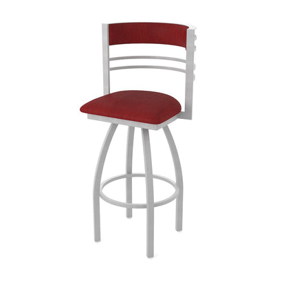 Swivel Bar Stool with Anodized Nickel Finish and Graph Ruby Seat and Back