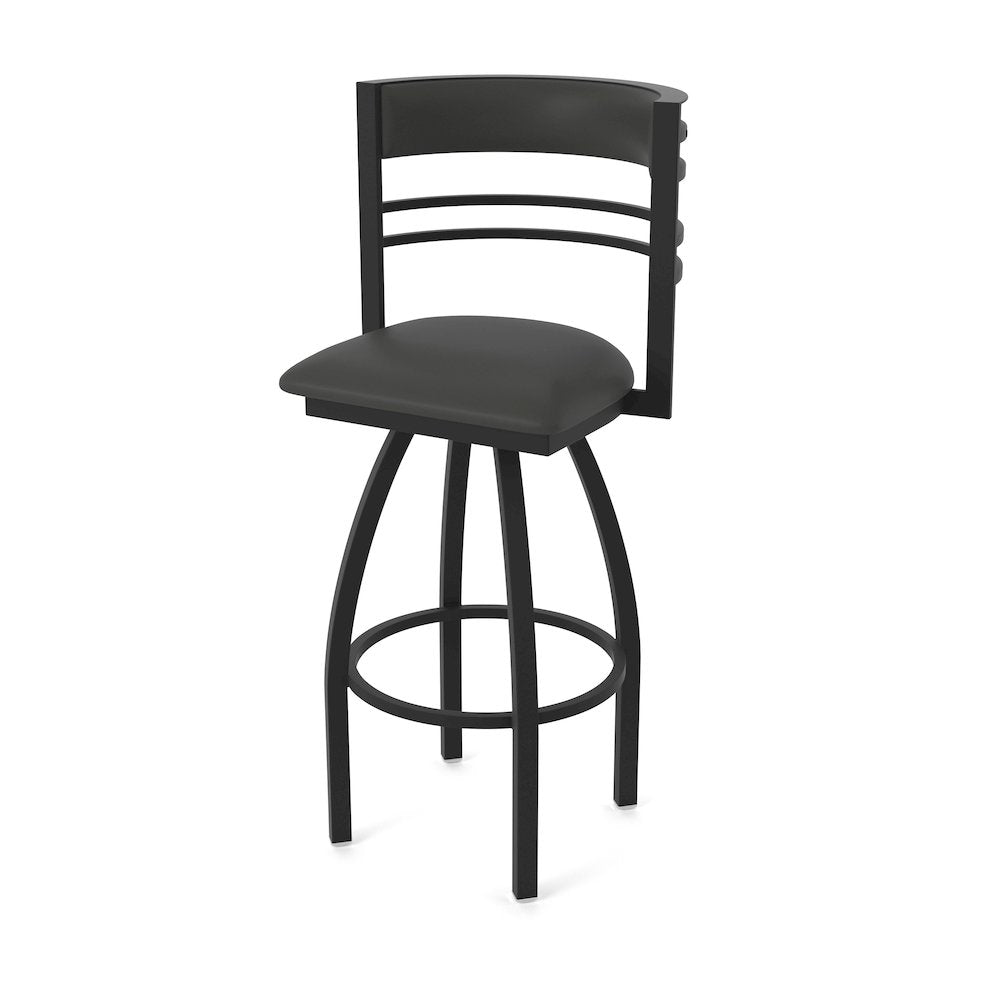Swivel Bar Stool with Black Wrinkle Finish and Canter Iron Seat and Back