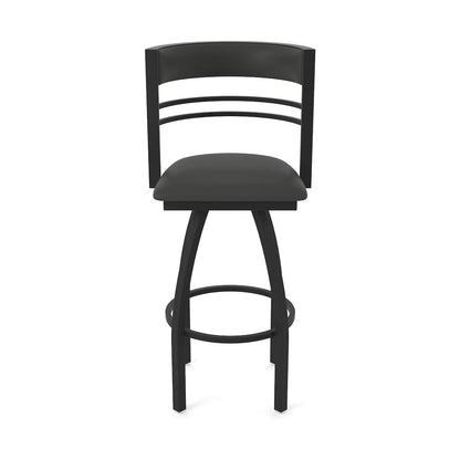 Swivel Bar Stool with Black Wrinkle Finish and Canter Iron Seat and Back