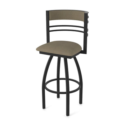 Swivel Bar Stool with Black Wrinkle Finish and Graph Cork Seat and Back