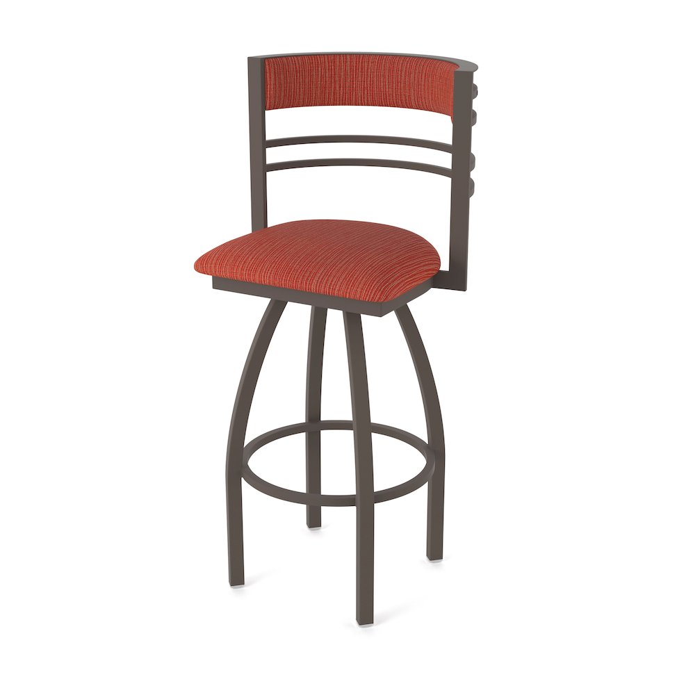 Swivel Bar Stool with Bronze Finish and Graph Poppy Seat and Back