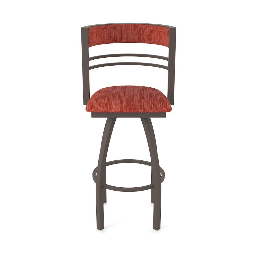 Swivel Bar Stool with Bronze Finish and Graph Poppy Seat and Back