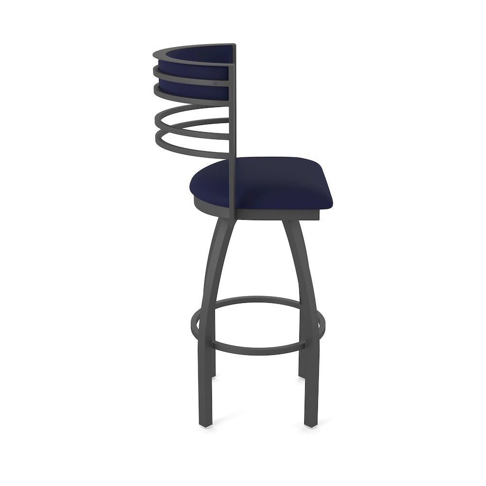 Swivel Bar Stool with Pewter Finish and Canter Twilight Seat and Back
