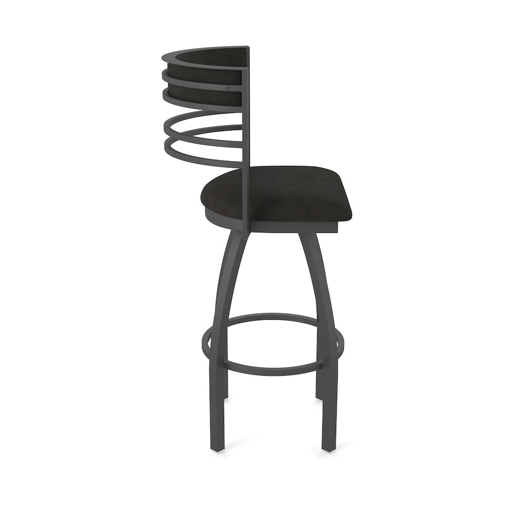 Swivel Bar Stool with Pewter Finish and Canter Espresso Seat and Back