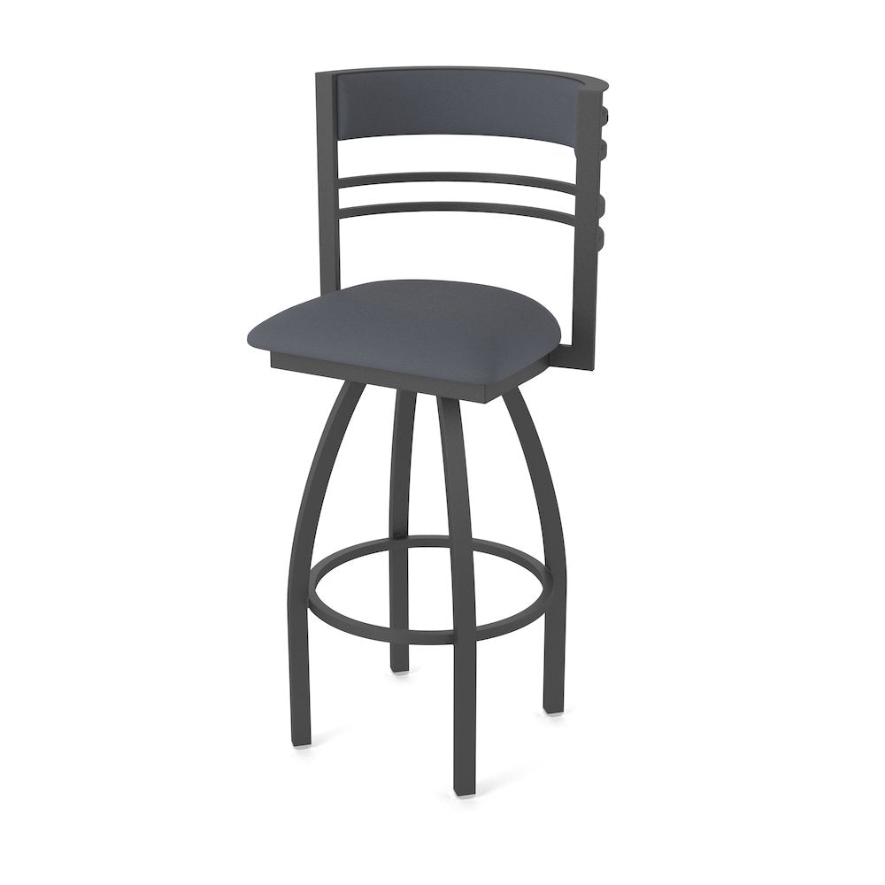 Swivel Bar Stool with Pewter Finish and Canter Storm Seat and Back