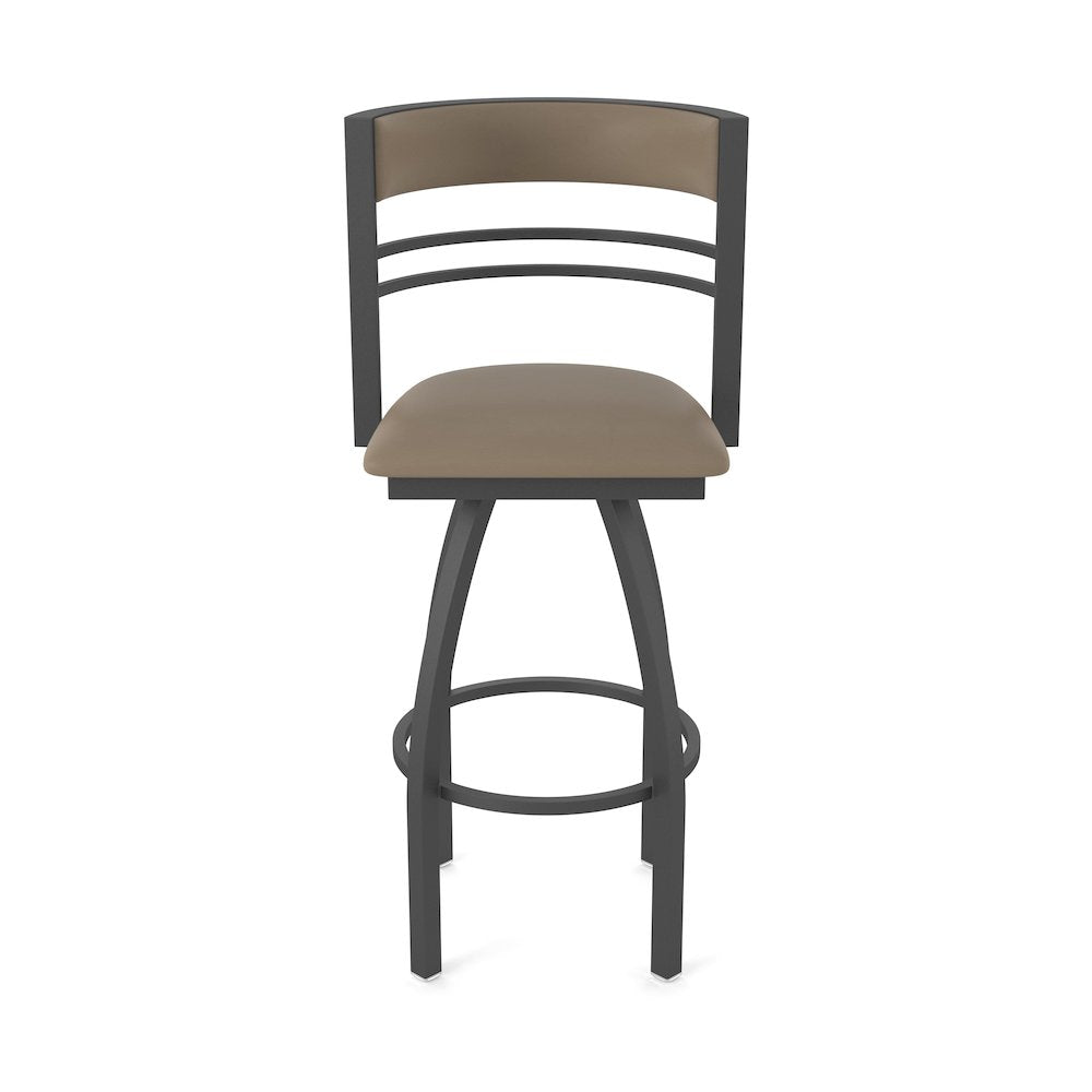 Swivel Bar Stool with Pewter Finish and Canter Earth Seat and Back