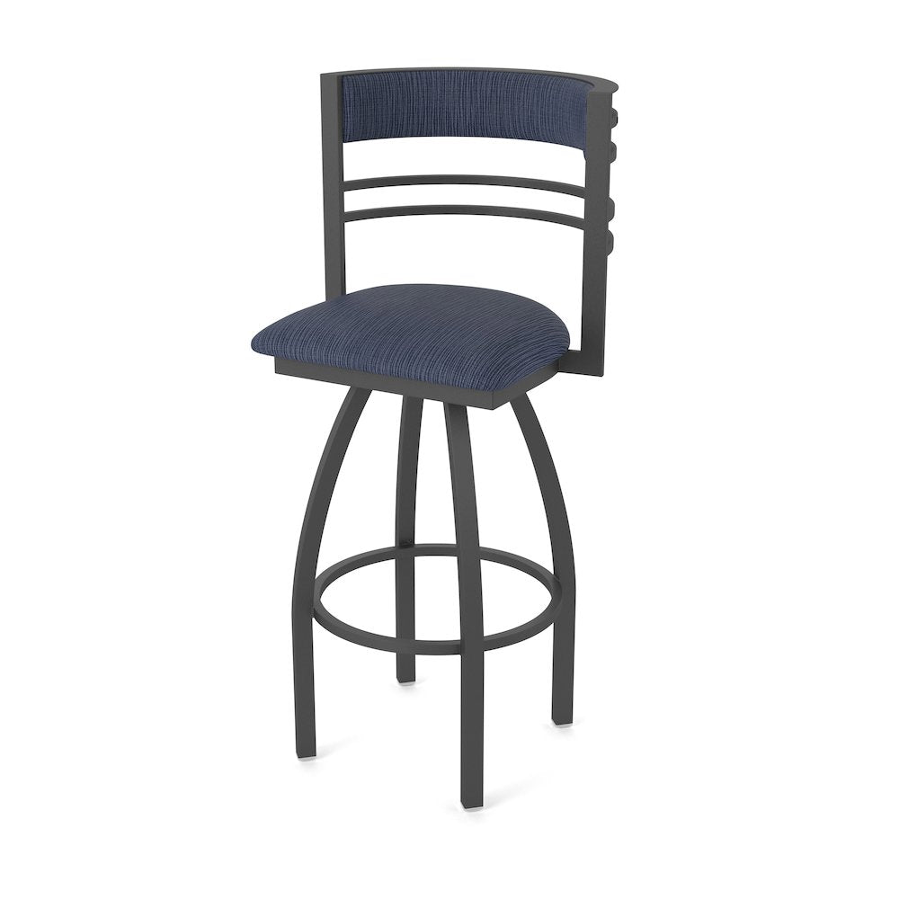Swivel Bar Stool with Pewter Finish and Graph Anchor Seat and Back