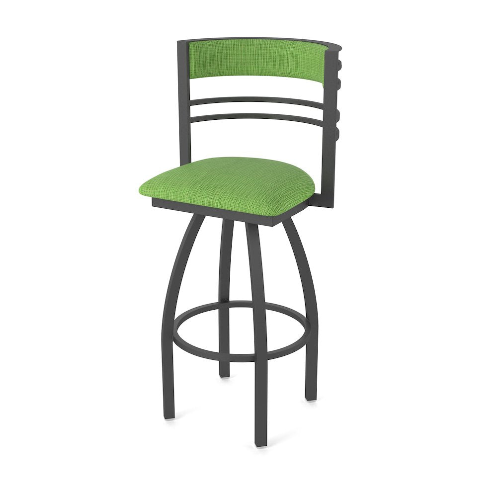 Swivel Bar Stool with Pewter Finish and Graph Parrot Seat and Back
