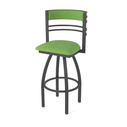 Swivel Bar Stool with Pewter Finish and Graph Parrot Seat and Back