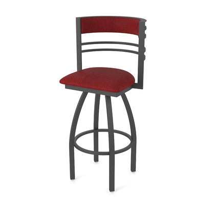 Swivel Bar Stool with Pewter Finish and Graph Ruby Seat and Back