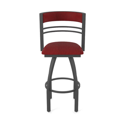 Swivel Bar Stool with Pewter Finish and Graph Ruby Seat and Back