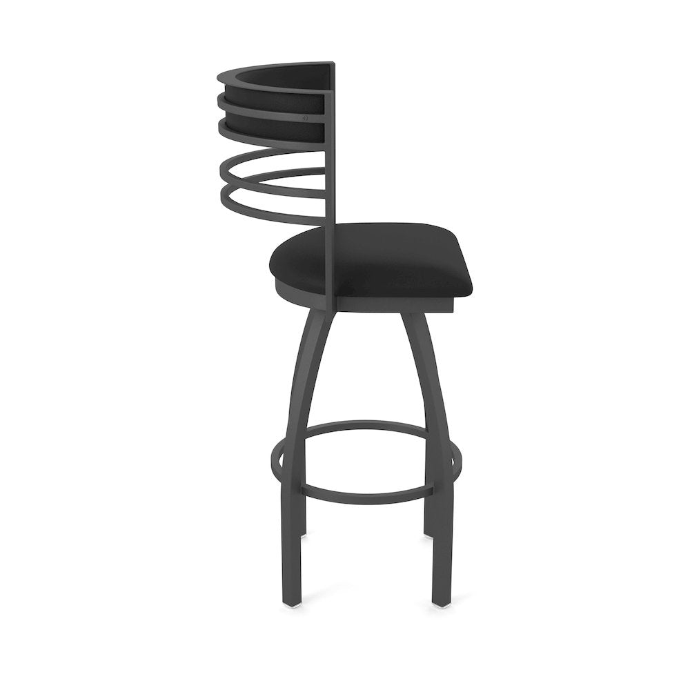 Swivel Bar Stool with Pewter Finish and Black Vinyl Seat and Back