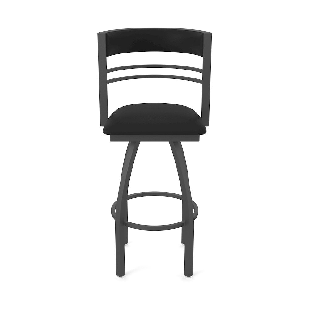Swivel Bar Stool with Pewter Finish and Black Vinyl Seat and Back