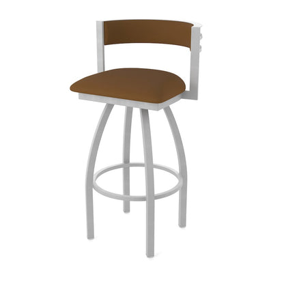 Swivel Bar Stool with Anodized Nickel Finish and Canter Thatch Seat and Back