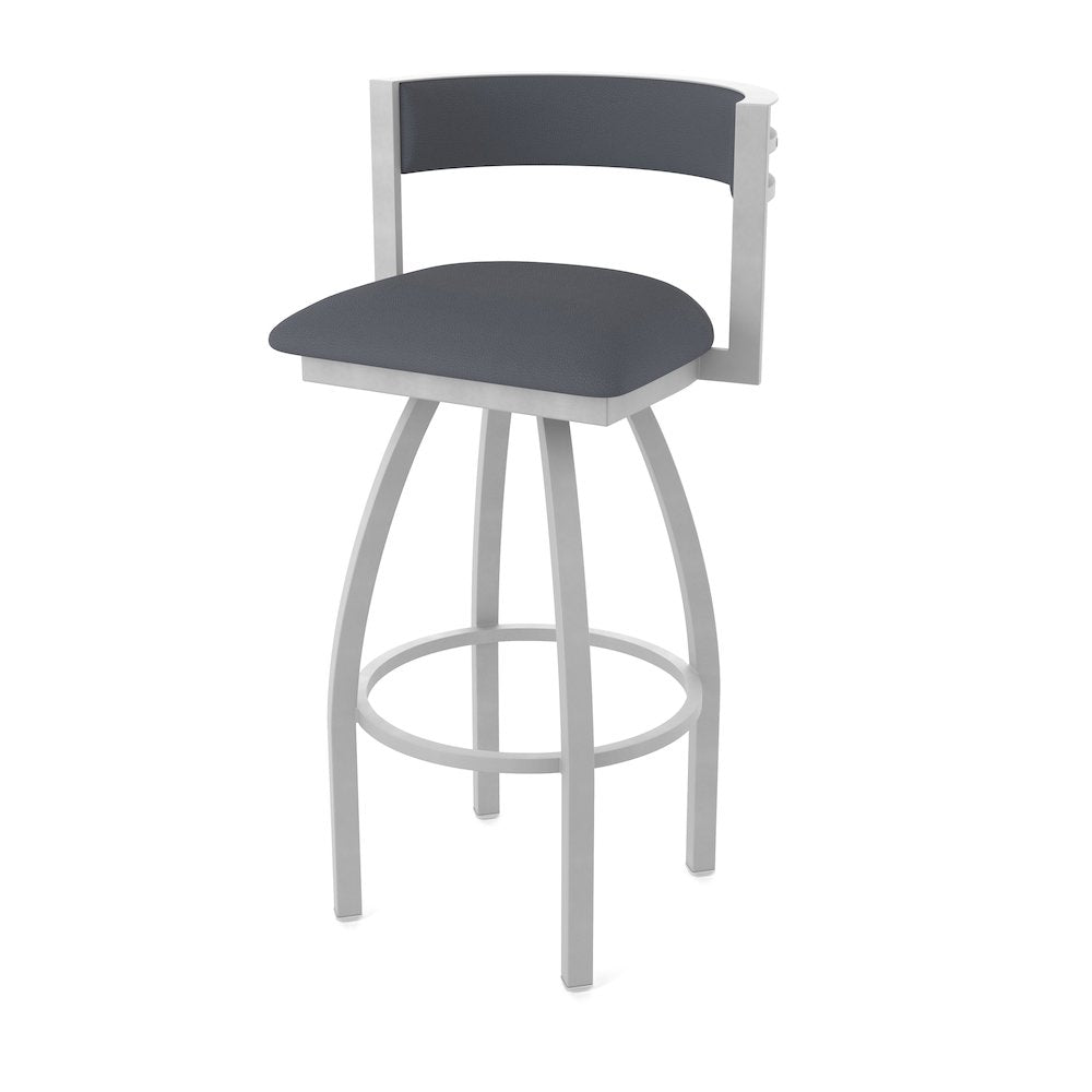 Swivel Bar Stool with Anodized Nickel Finish and Canter Storm Seat and Back