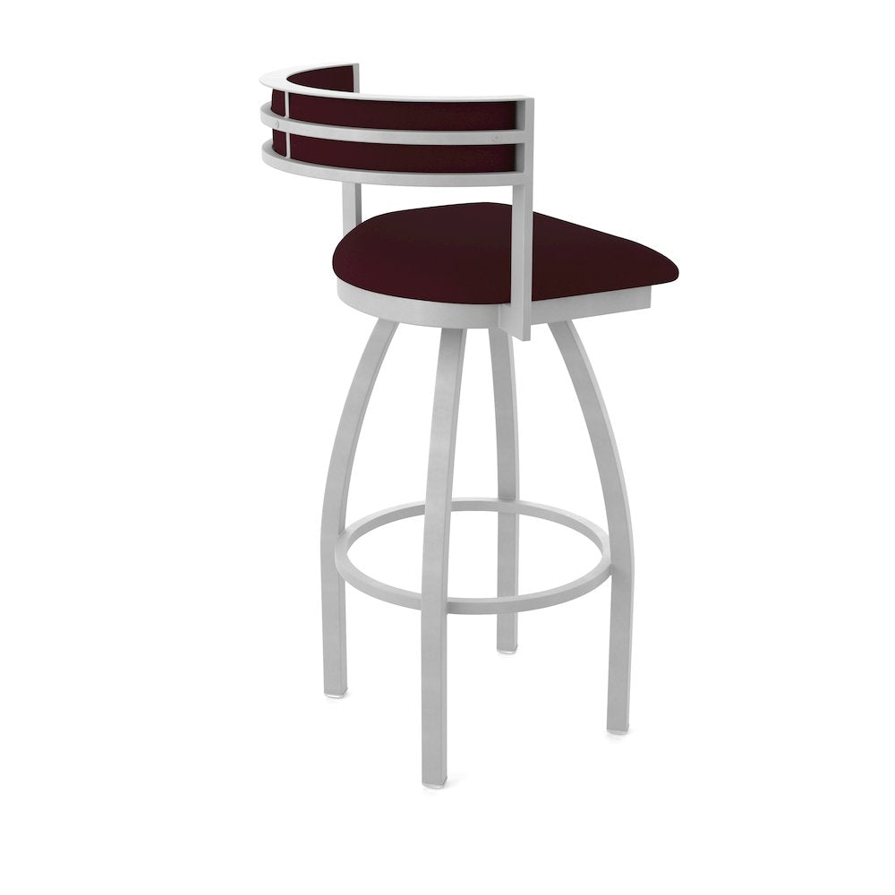 Swivel Bar Stool with Anodized Nickel Finish and Canter Bordeaux Seat and Back
