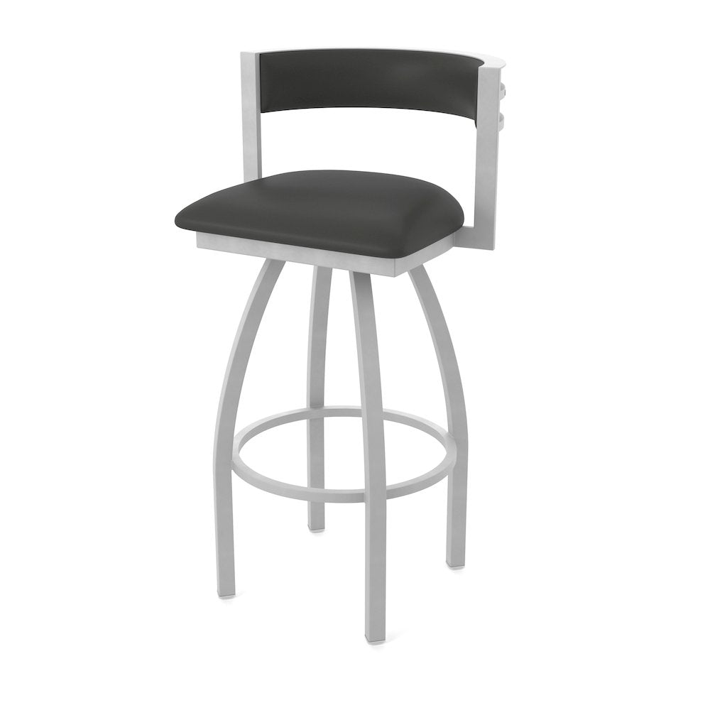 Swivel Bar Stool with Anodized Nickel Finish and Canter Iron Seat and Back