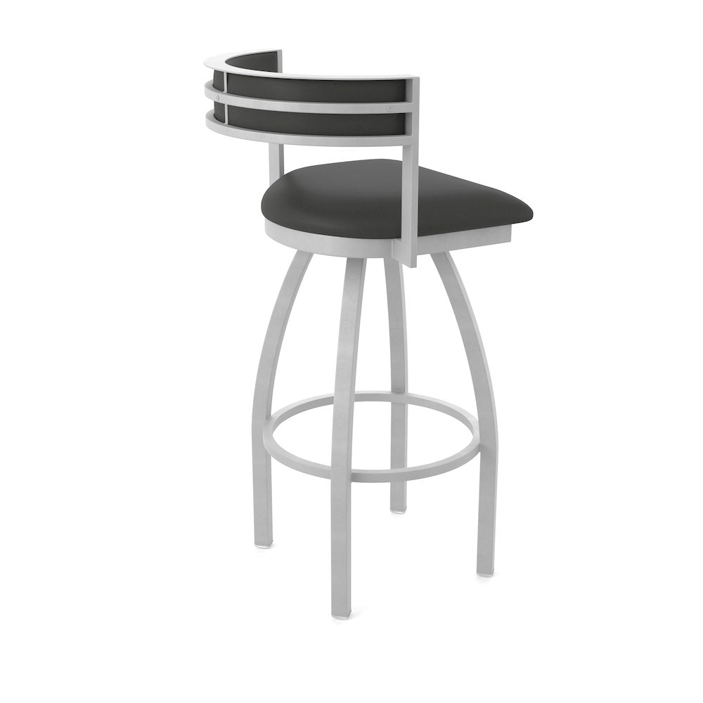 Swivel Bar Stool with Anodized Nickel Finish and Canter Iron Seat and Back