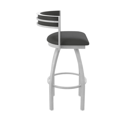 Swivel Bar Stool with Anodized Nickel Finish and Canter Iron Seat and Back