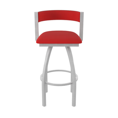 Swivel Bar Stool with Anodized Nickel Finish and Canter Red Seat and Back