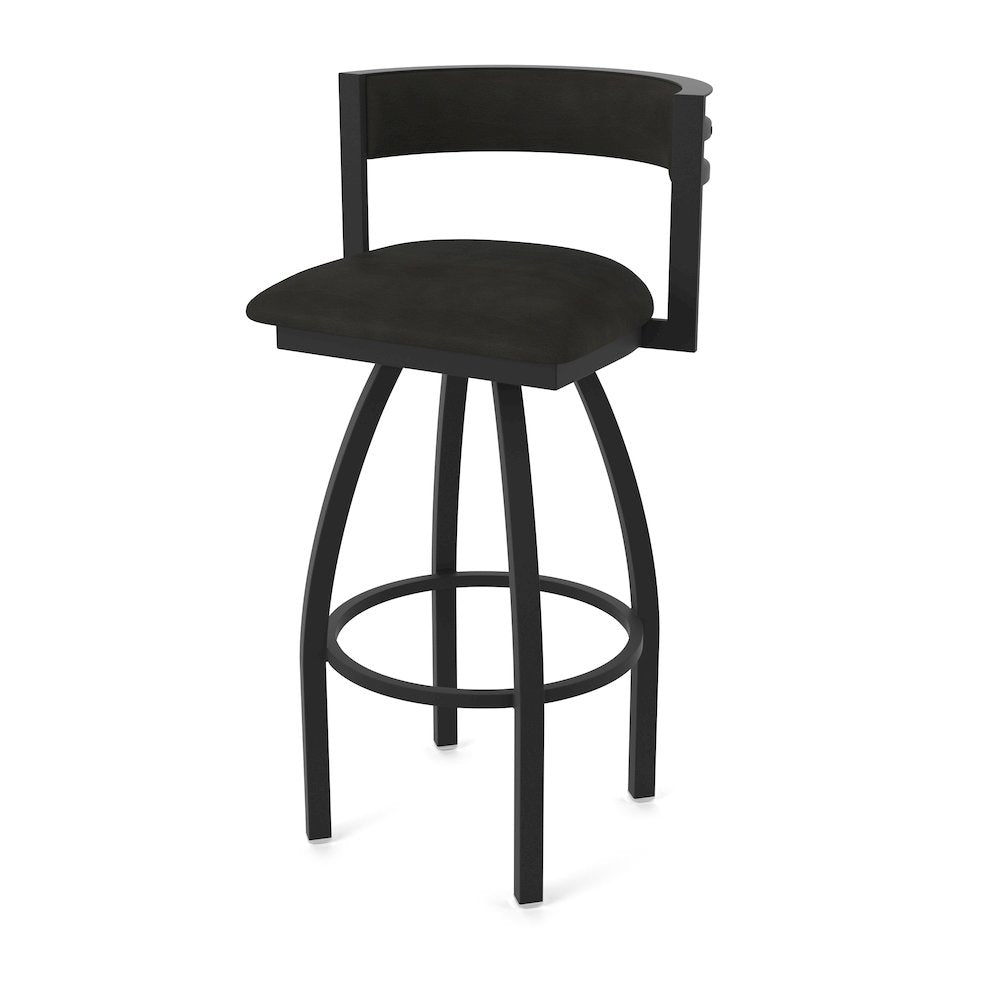 Swivel Bar Stool with Black Wrinkle Finish and Canter Espresso Seat and Back