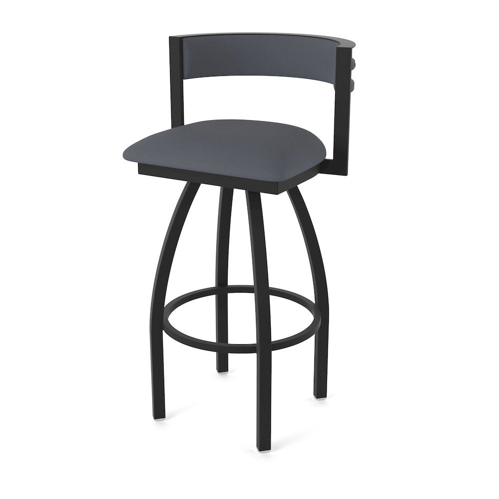 Swivel Bar Stool with Black Wrinkle Finish and Canter Storm Seat and Back