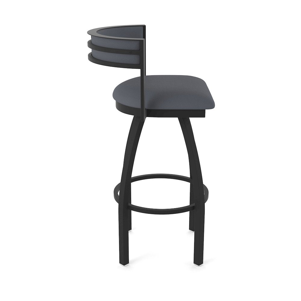 Swivel Bar Stool with Black Wrinkle Finish and Canter Storm Seat and Back